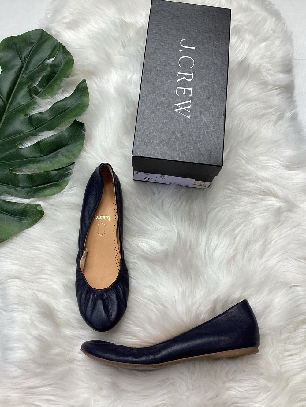 J. Crew CeCe Leather Ballet Flats Navy Blue 9.5 w/Box